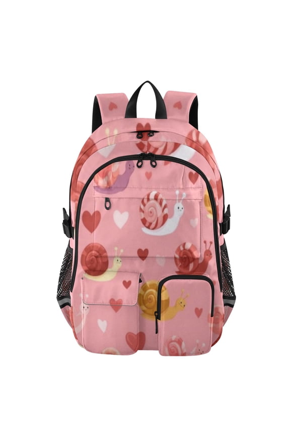 Pink Snail Heart Backpack for School 14Laptop Compatible with Reflective Safety Strips