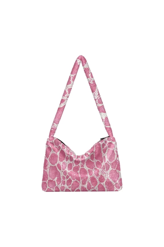 DIXRUYEE Pink Snake Blocky Pattern Print Plush Shoulder Bag Soft Faux Fluffy Hobo Tote Bag With Zipper Closure Casual Lightweight Crossbody Handbag