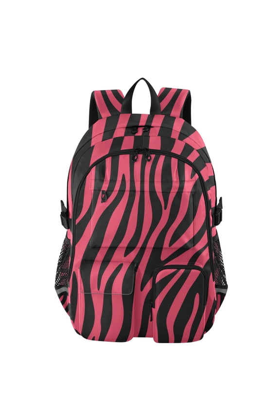 Pink Zebra Print Pattern Backpack for School 14Laptop Compatible with Reflective Safety Strips