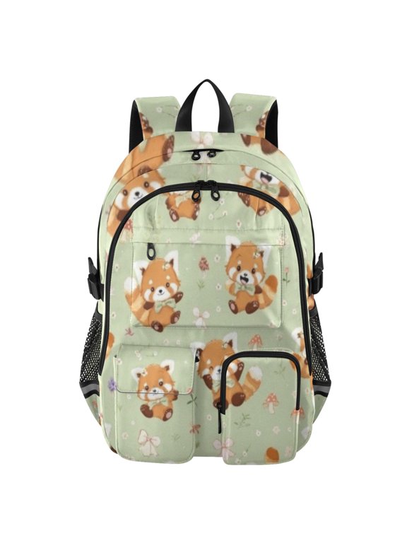 Playful Red Panda Backpack for School 14”Laptop Compatible with Reflective Safety Strips