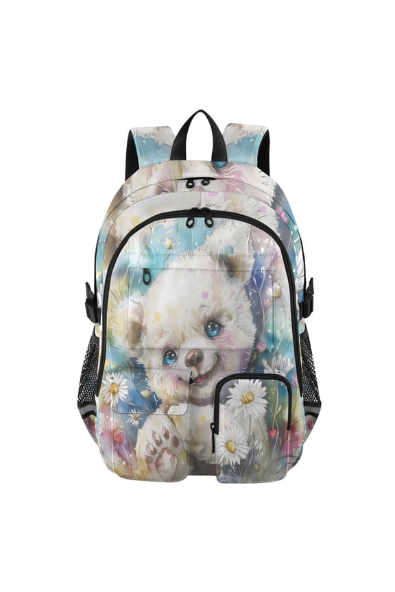 Polar Bear Daisy Watercolor Backpack for School 14Laptop Compatible with Reflective Safety Strips