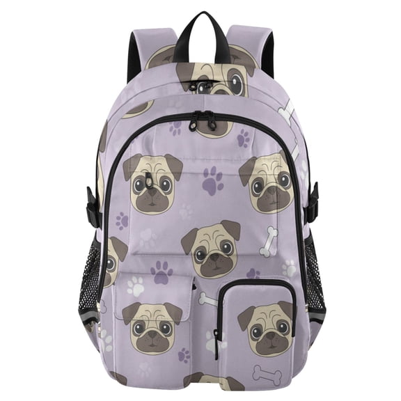 DIXRUYEE Pug Bones and Paws Backpack for School 14Laptop Compatible with Reflective Safety Strips