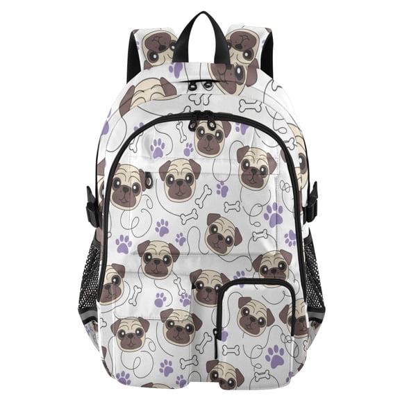 DIXRUYEE Pug Bones and Paws Backpack for School 14Laptop Compatible with Reflective Safety Strips