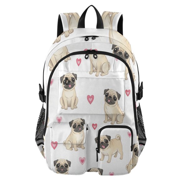 DIXRUYEE Pug Dog Backpack for School 14Laptop Compatible with Reflective Safety Strips