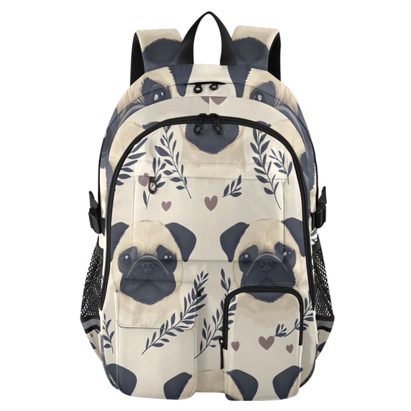 DIXRUYEE Pug Foliage Pattern Backpack for School 14Laptop Compatible with Reflective Safety Strips