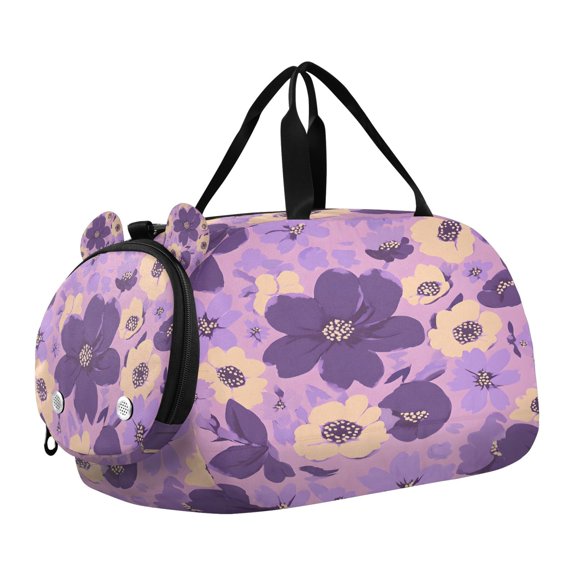 DIXRUYEE Purple Flower Pattern Scale Duffel Bag With Ventilated Shoe Pocket & Adjustable Strap for Gym, Dance & Travel