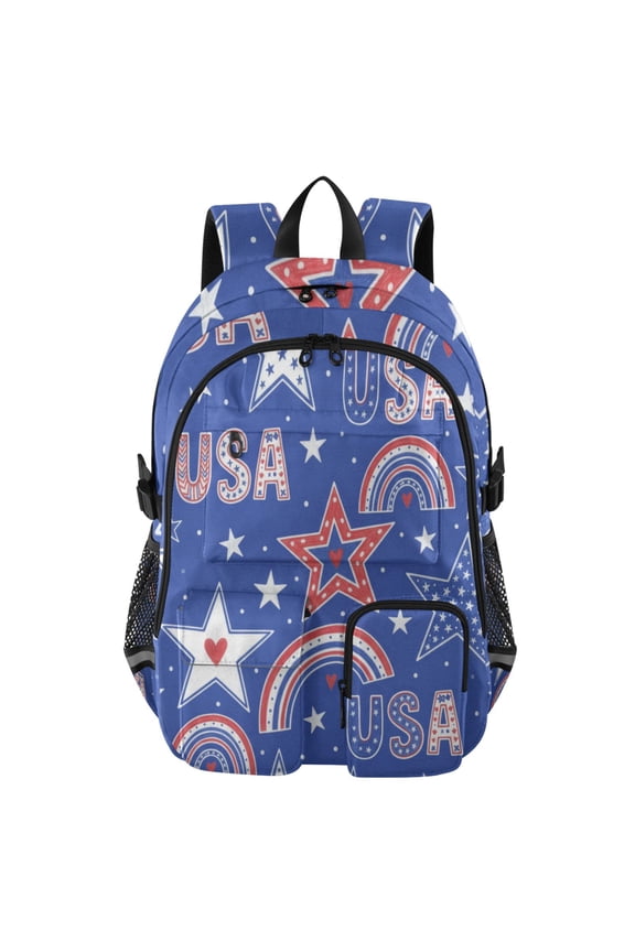 Rainbows Patriotic 4th Of July Backpack for School 14Laptop Compatible with Reflective Safety Strips