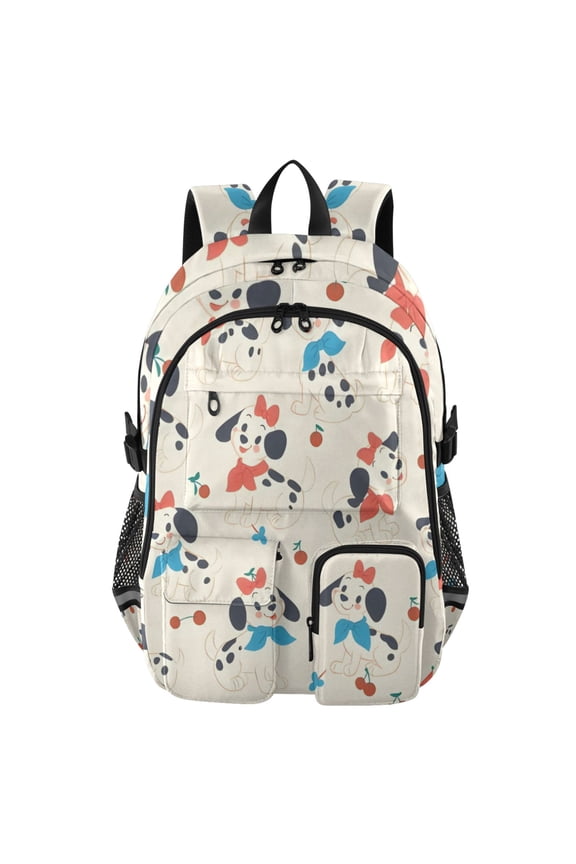 Red Bow Dalmatian Backpack for School 14”Laptop Compatible with Reflective Safety Strips
