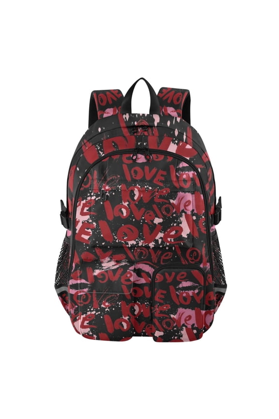 Red Graffiti Backpack for School 14Laptop Compatible with Reflective Safety Strips