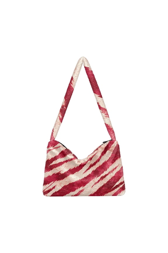 DIXRUYEE Red Tiger Pattern Print Plush Shoulder Bag Soft Faux Fluffy Hobo Tote Bag With Zipper Closure Casual Lightweight Crossbody Handbag