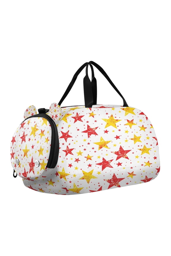 Red and Yellow Five-pointed Star Pattern Scale Duffel Bag With Ventilated Shoe Pocket & Adjustable Strap for Gym, Dance & Travel