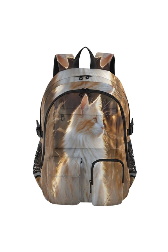 Reed Fluffy Cat Backpack for School 14Laptop Compatible with Reflective Safety Strips