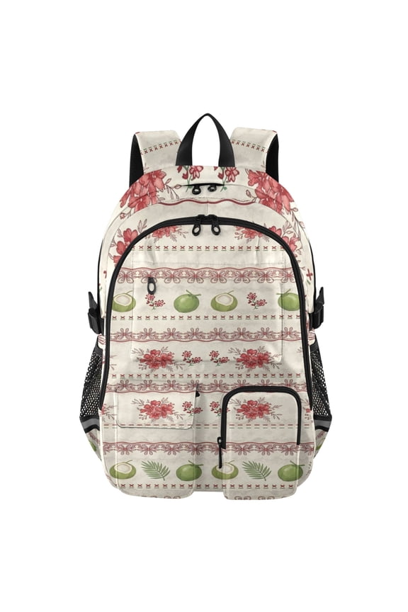 Retro Coconut Pattern Backpack for School 14Laptop Compatible with Reflective Safety Strips