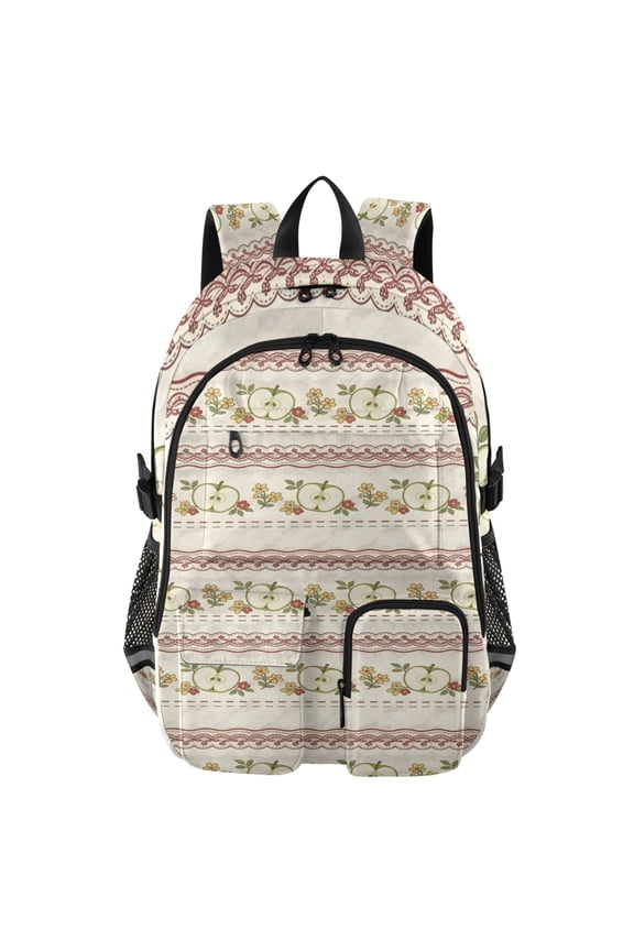 Retro Green Apple Pattern Backpack for School 14Laptop Compatible with Reflective Safety Strips