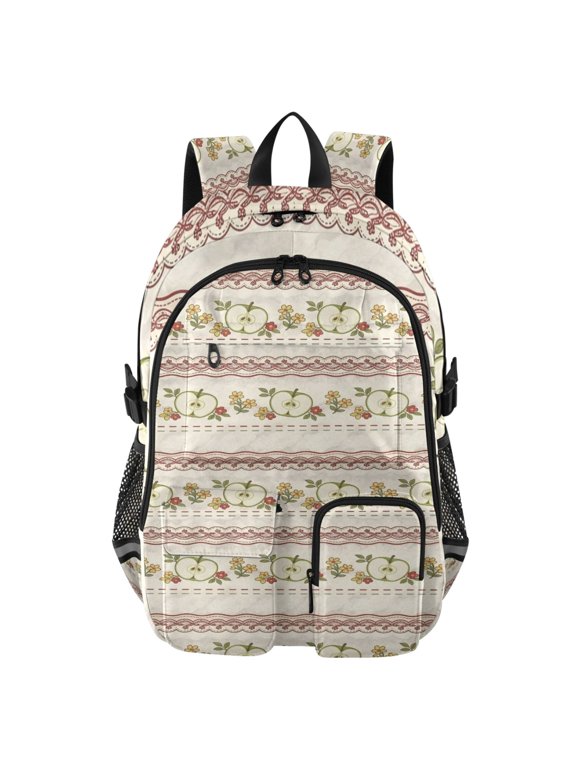 Retro Green Apple Pattern Backpack for School 14Laptop Compatible with Reflective Safety Strips