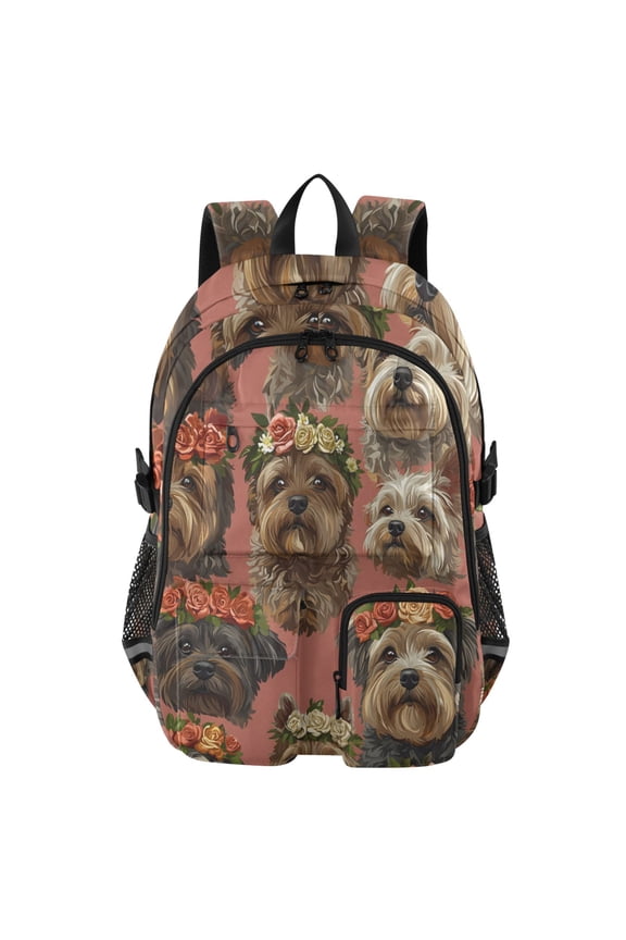 Rose Crowned Terriers Pattern Backpack for School 14Laptop Compatible with Reflective Safety Strips