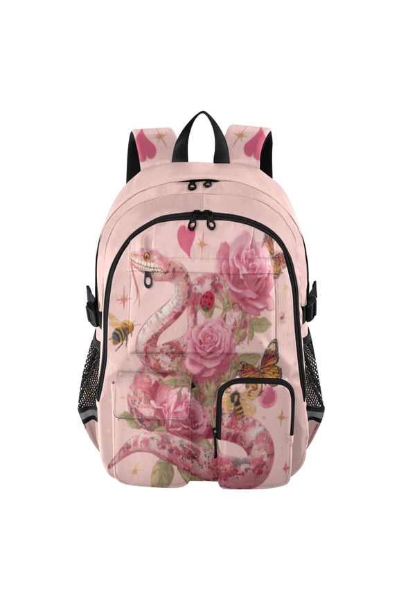 Rosy Reptile Meet Backpack for School 14Laptop Compatible with Reflective Safety Strips