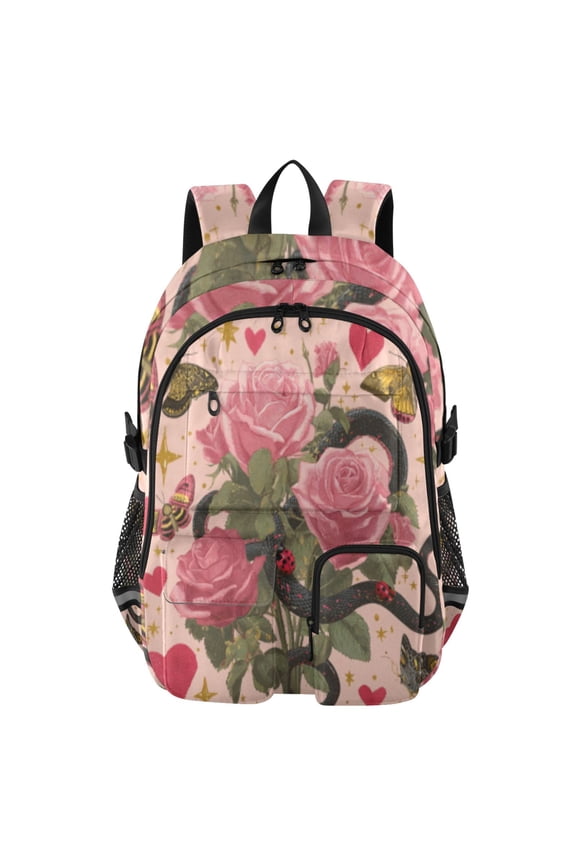 Rosy Reptile Reverie Backpack for School 14Laptop Compatible with Reflective Safety Strips
