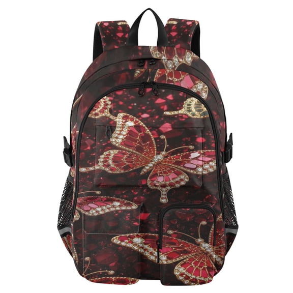 DIXRUYEE Ruby Winged Mosaic Backpack for School 14Laptop Compatible with Reflective Safety Strips
