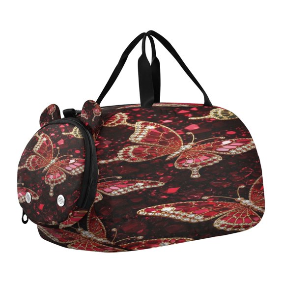 DIXRUYEE Ruby Winged Mosaic Scale Duffel Bag With Ventilated Shoe Pocket & Adjustable Strap for Gym, Dance & Travel