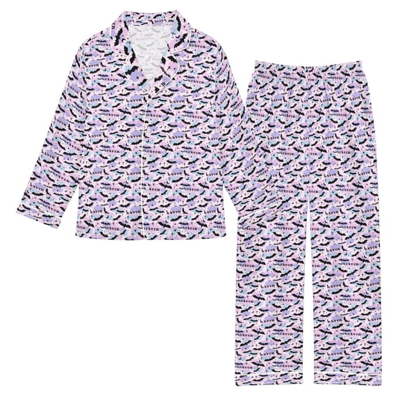 DIXRUYEE Satin Pajama Set Bat Heaven Printed