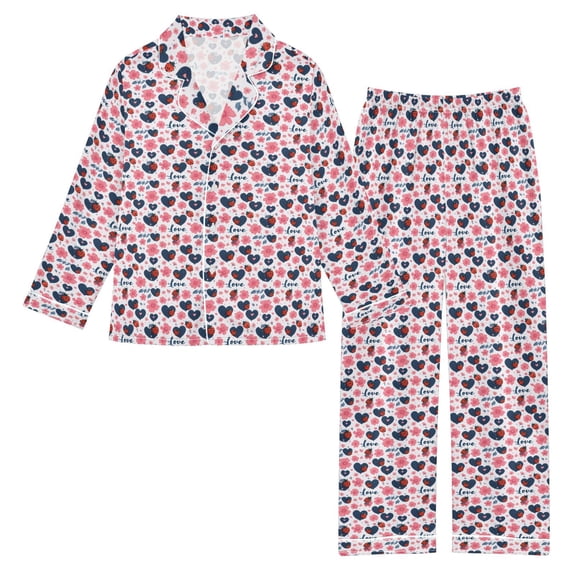 DIXRUYEE Satin Pajama Set Floral Ladybug Heart Printed