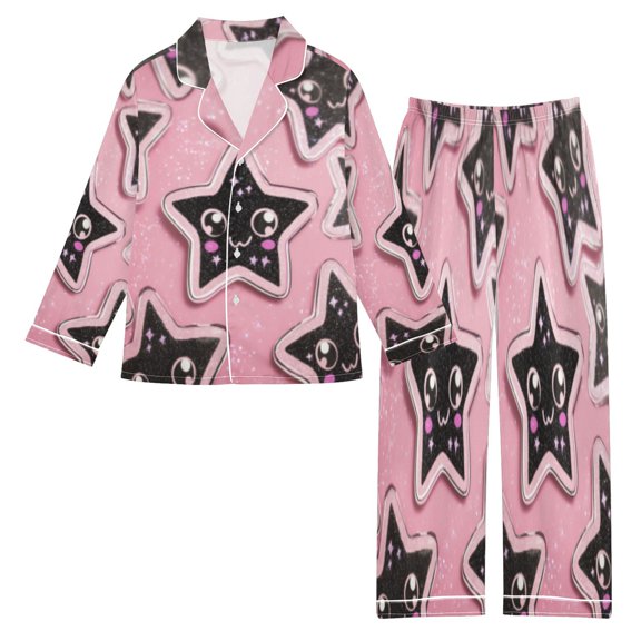 DIXRUYEE Satin Pajama Set Glitter Star Pals Printed