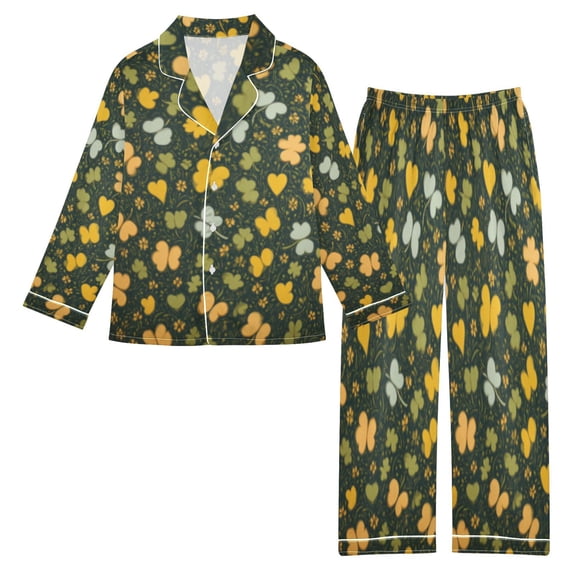 DIXRUYEE Satin Pajama Set Golden Butterfly Mosaic Printed
