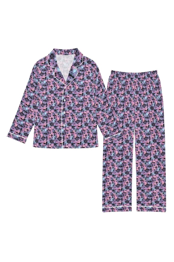 DIXRUYEE Satin Pajama Set Gothic Bat Printed