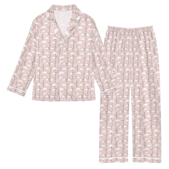 DIXRUYEE Satin Pajama Set Koalas and Clouds Pink Printed