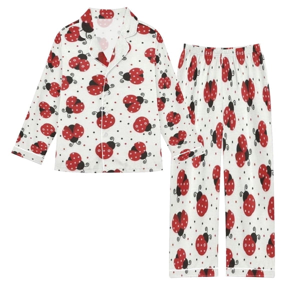 DIXRUYEE Satin Pajama Set Ladybugs Art Array Printed