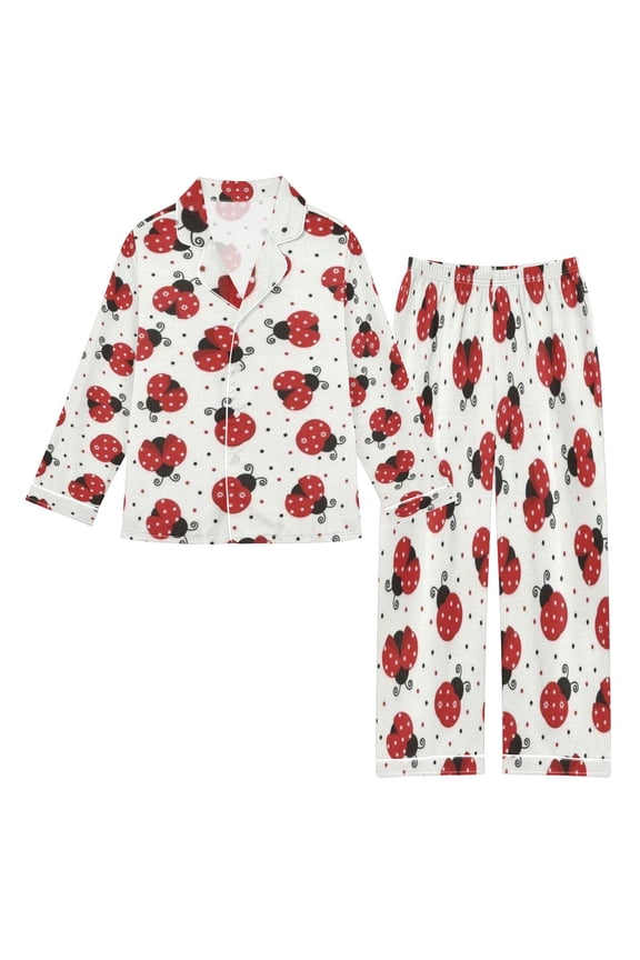 DIXRUYEE Satin Pajama Set Ladybugs Art Array Printed