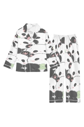 DIXRUYEE Satin Pajama Set Panda Group Carnival Printed