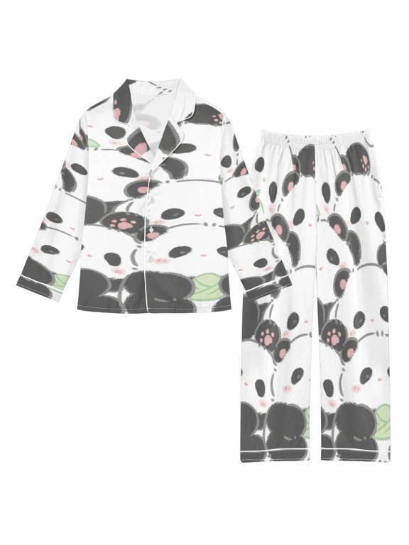 DIXRUYEE Satin Pajama Set Panda Group Carnival Printed