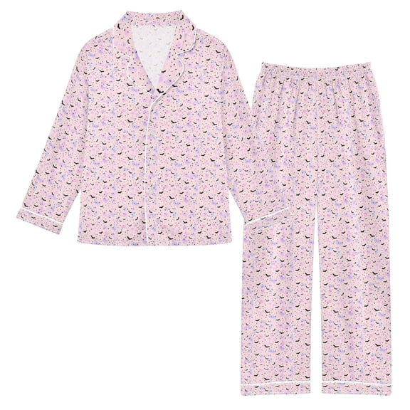 DIXRUYEE Satin Pajama Set Pink Bat Printed
