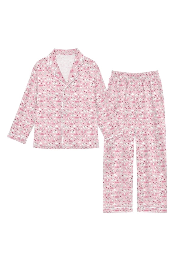 DIXRUYEE Satin Pajama Set Rabbit Love Cloud Burst Printed