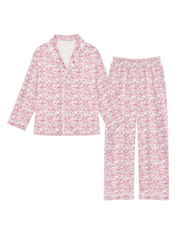 DIXRUYEE Satin Pajama Set Rabbit Love Cloud Burst Printed