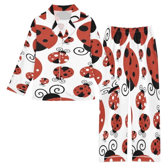 DIXRUYEE Satin Pajama Set Whimsical Ladybugs Carnival Printed