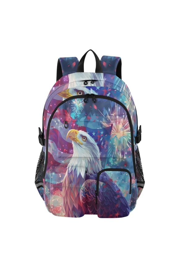 Seahawk American Flag Fireworks Backpack for School 14Laptop Compatible with Reflective Safety Strips