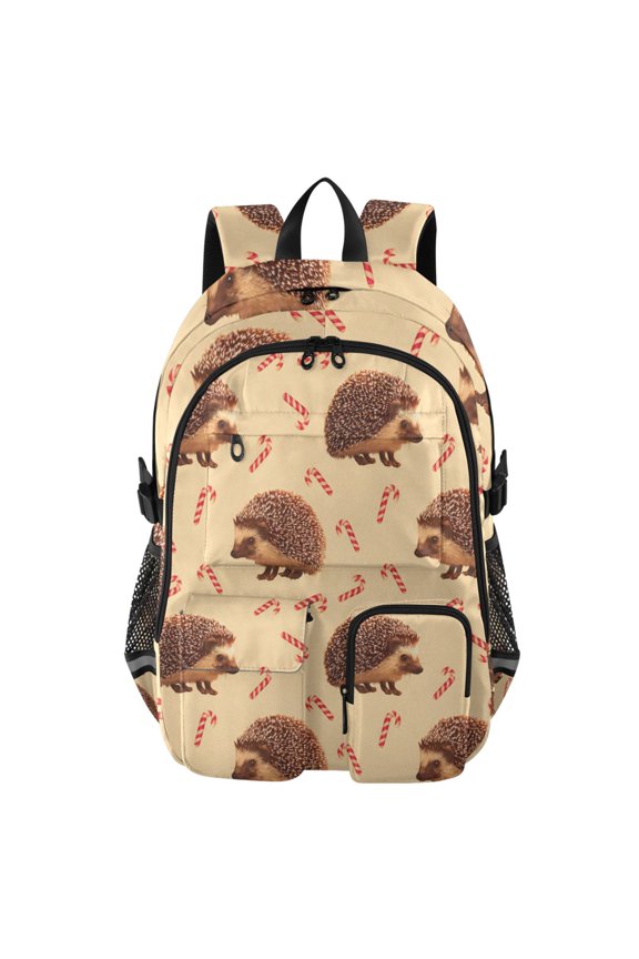 Seamless with Candy Cane Pattern Backpack for School 14Laptop Compatible with Reflective Safety Strips