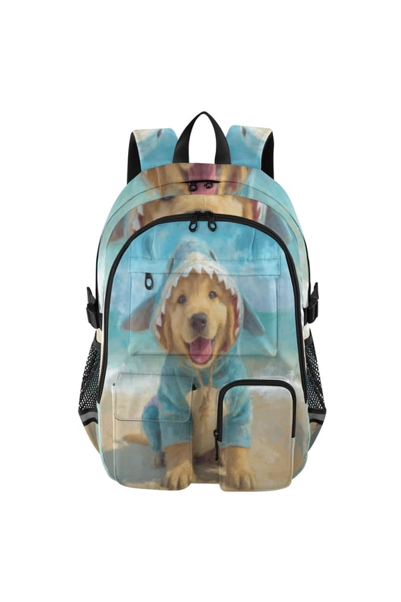 Shark Cloaked Pup Backpack for School 14Laptop Compatible with Reflective Safety Strips