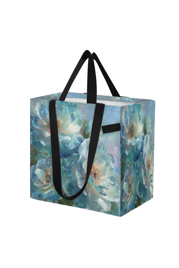 Shoulderbag Canvas Tote Multi-Use Bag In Aqua Crystal Blossoms Pattern