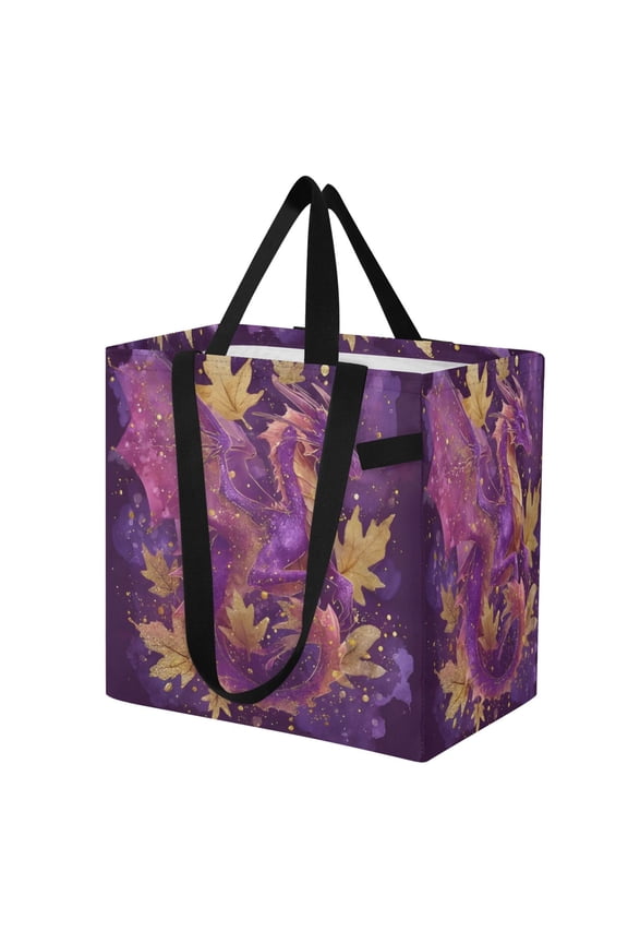 Shoulderbag Canvas Tote Multi-Use Bag In Autumn Purple Dragon Pattern