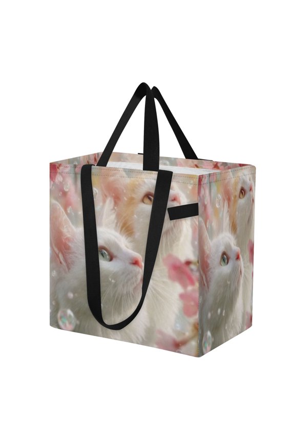Shoulderbag Canvas Tote Multi-Use Bag In Bloom Cat Close-up Pattern