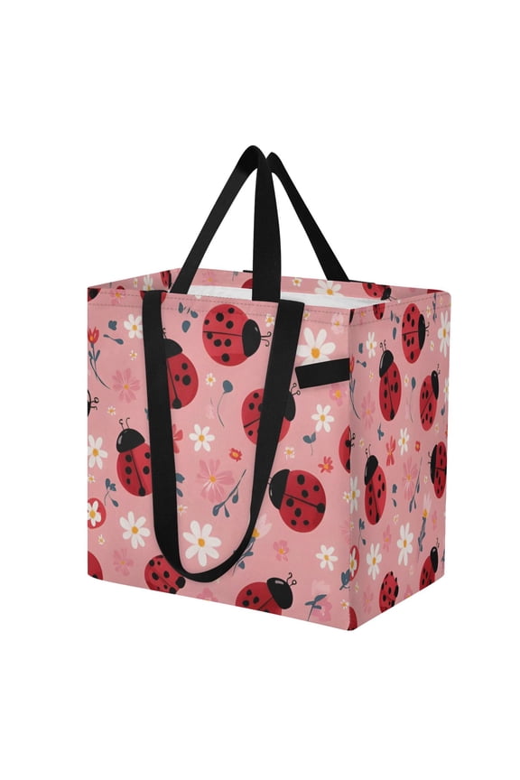 Shoulderbag Canvas Tote Multi-Use Bag In Bold Pink Ladybug Pattern