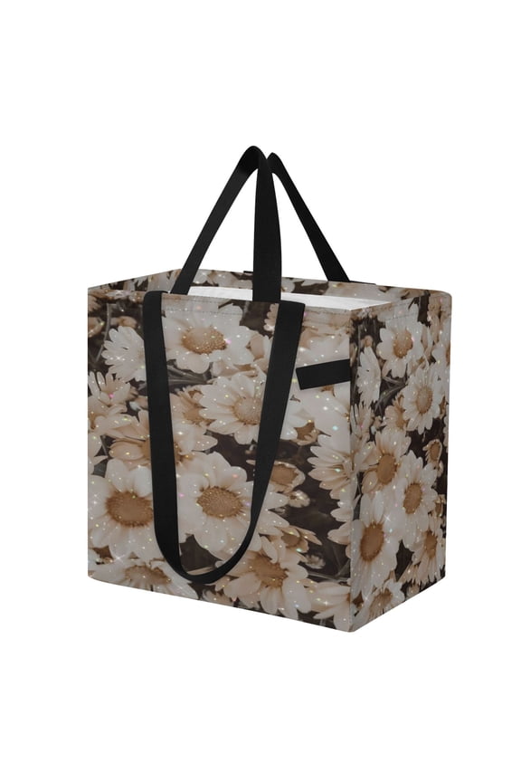 Shoulderbag Canvas Tote Multi-Use Bag In Dense White Daisy Cluster Pattern