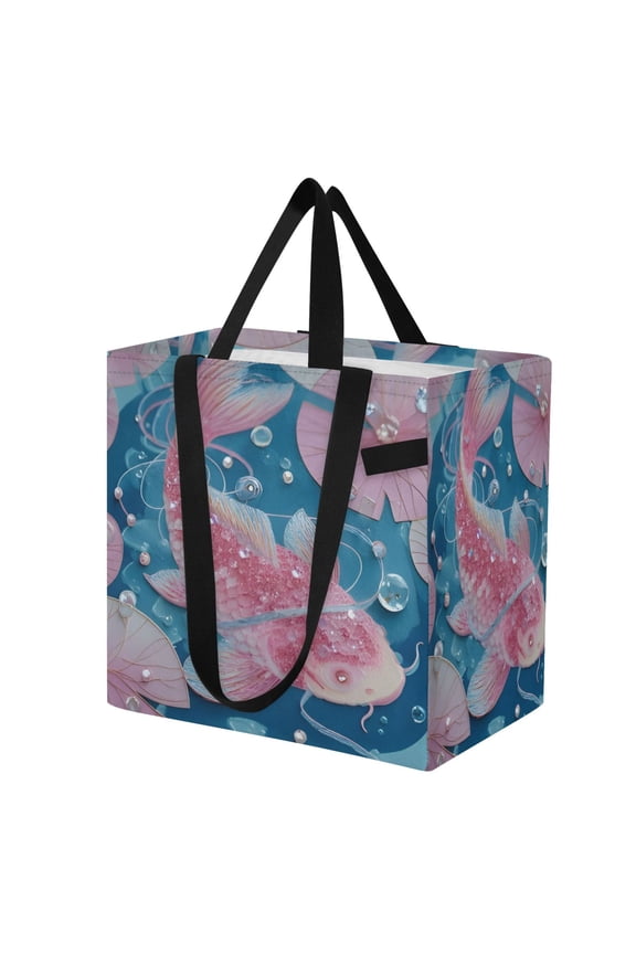 Shoulderbag Canvas Tote Multi-Use Bag In Fish in Pond Pattern