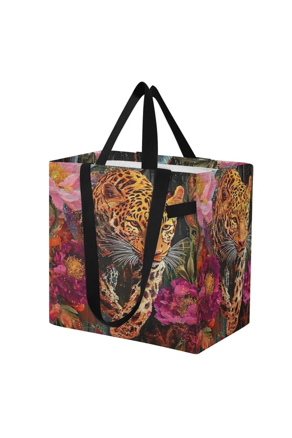 Shoulderbag Canvas Tote Multi-Use Bag In Fuchsia Bloom Leopard Pattern