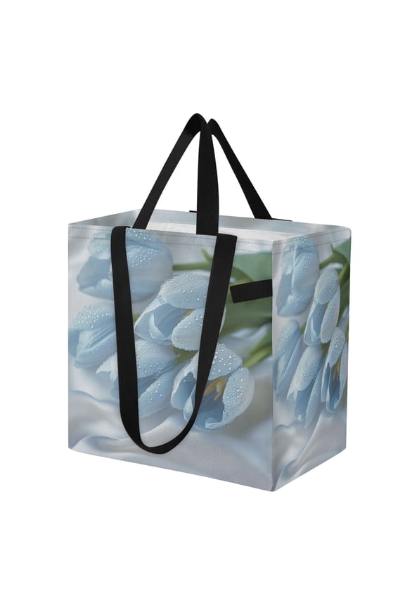 Shoulderbag Canvas Tote Multi-Use Bag In Gentle Blue Tulips Pattern