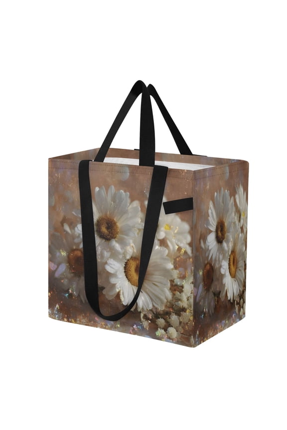 Shoulderbag Canvas Tote Multi-Use Bag In Glittery Daisies Pattern
